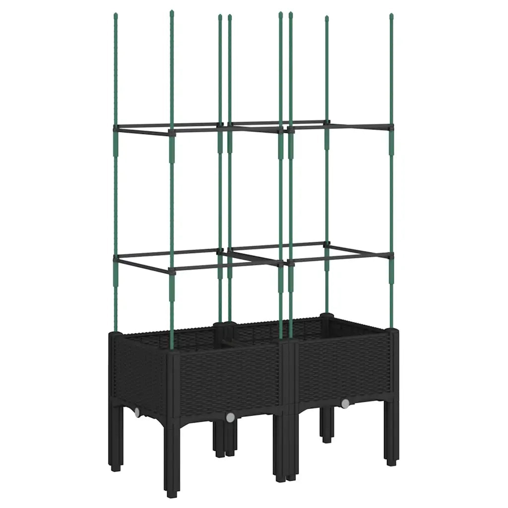 Fioriera | Cassetta per fiori | Vaso da Giardino con Traliccio Nera 80x40x142,5 cm in PP