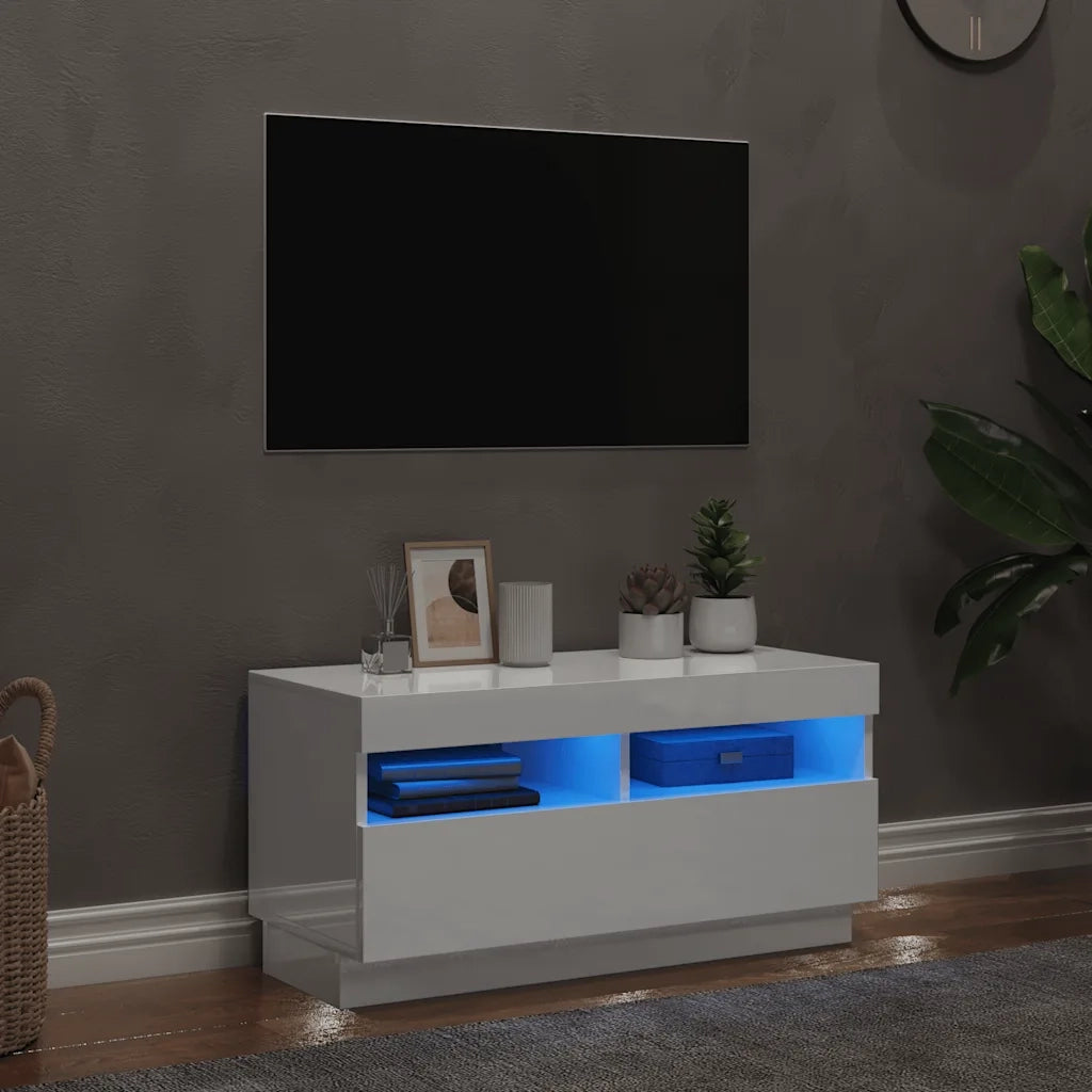 Mobile Porta TV con Luci LED Bianco Lucido 80x35x40 cm 804451
