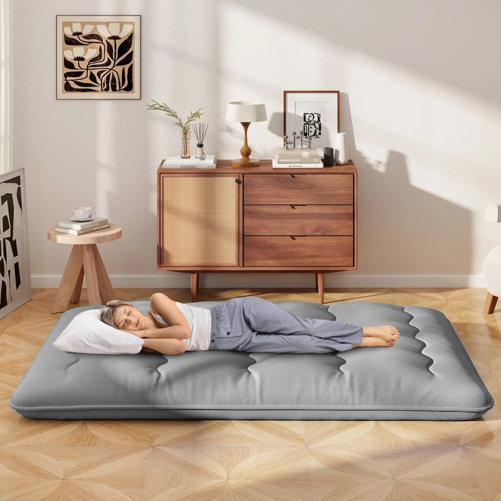 Materasso futon portatile con copertura lavabile sacca da trasporto-Tappeto arrotolabile per pavimento 140cm Grigio