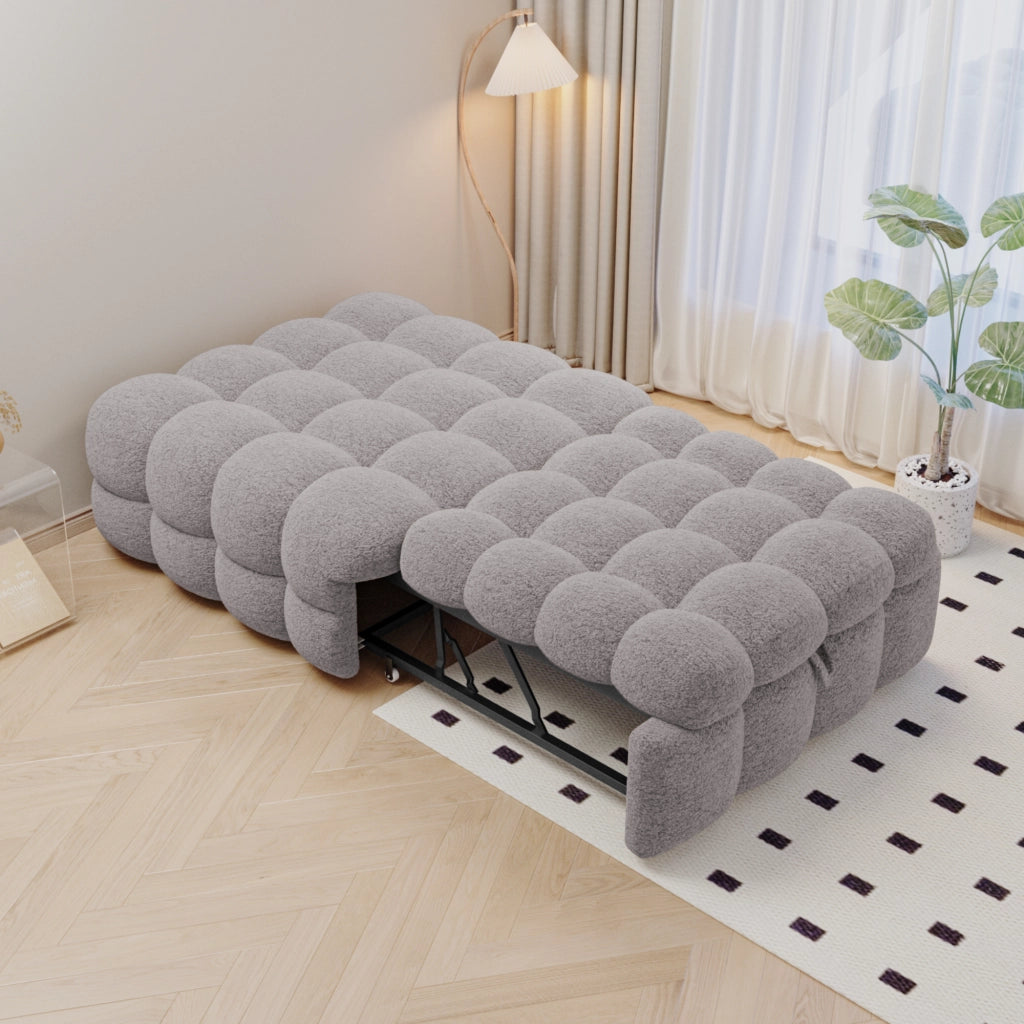 Divano Letto Convertible 1 Posto con Schienale Regolabile 2 in 1 Tipo Pouf; Tessuto Teddy in Grigio