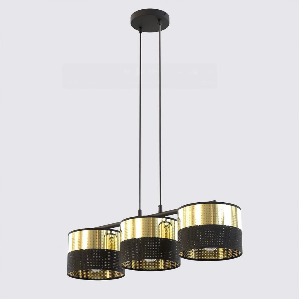 Lampada a sospensione Lux in acciaio nero e oro