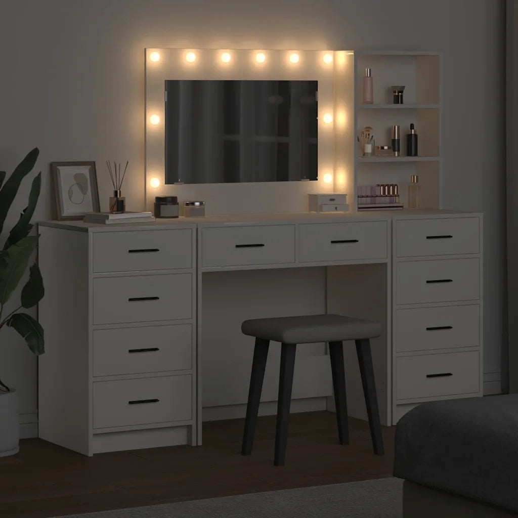 Toeletta | Tavolo da Trucco con cassetto 3 pz Bianco Legno multistrato