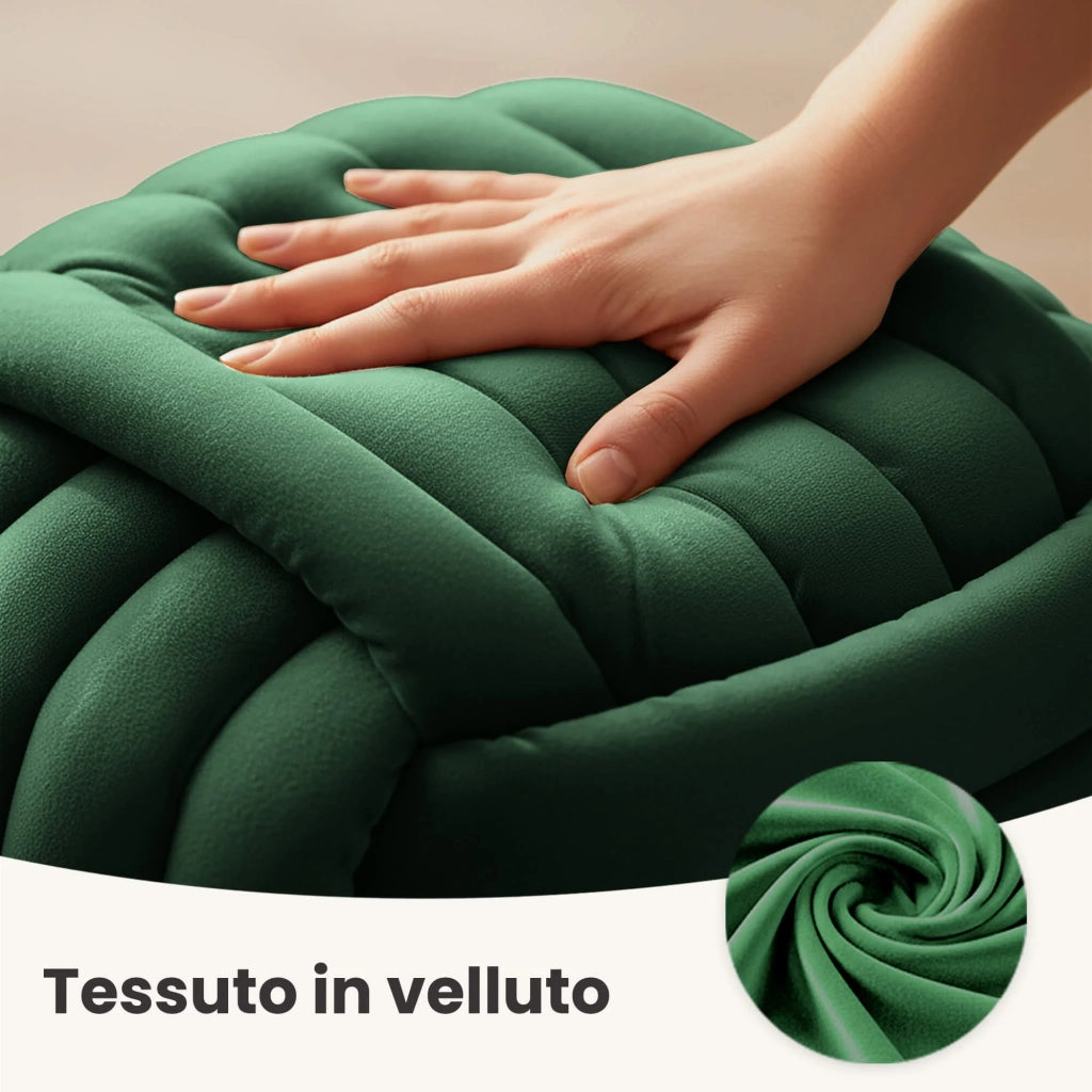 Pouf annodato in velluto 53 cm NILO Verde Bottiglia