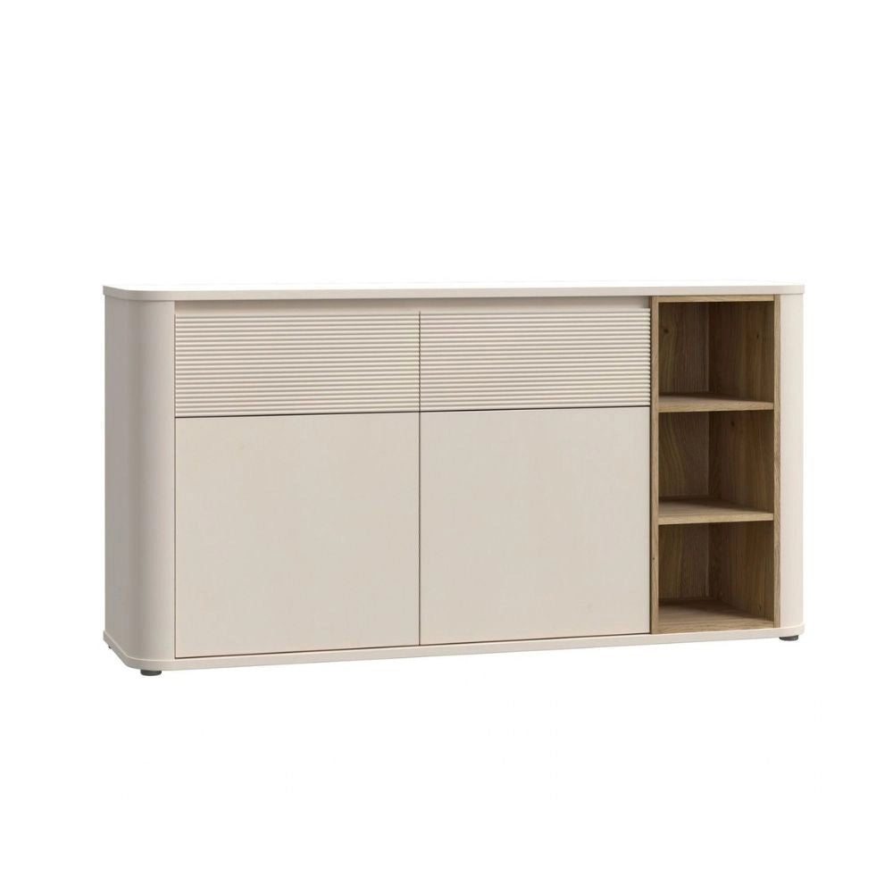 Madia Origin Core 2 ante 2 cassetti con vani a giorno 160 cm cashmere e dettaglio rovere