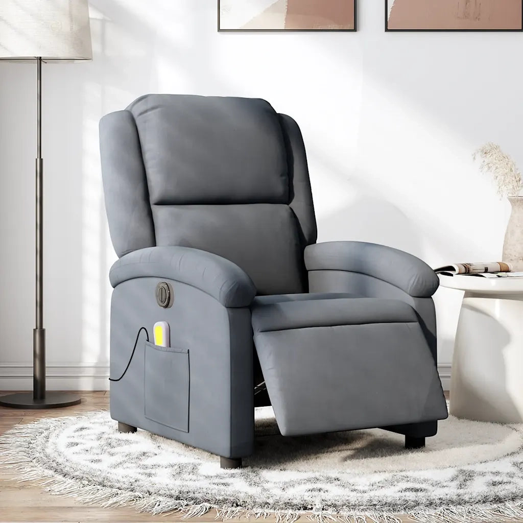 Divano Sedia-Poltrona Massaggiante Reclinante Elettrica Grigio Scuro Velluto 279529