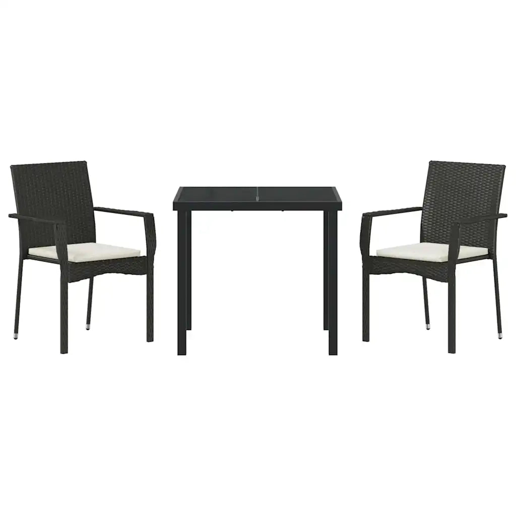 Set da Pranzo per Giardino con cuscino 3 pcs Nero polyrattan 3380078