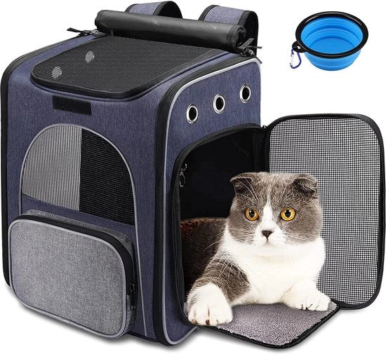 Zak da Bagno per Gatti e Piccoli Cani - Borsa Respirante con Cintura di Sicurezza Interna - Inclusa Scopa per Cani Ripiegabile - Ideale per Camminate e Viaggi