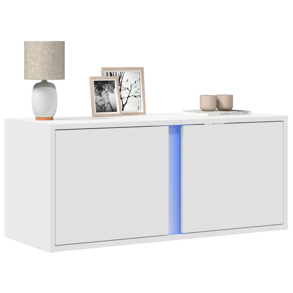 Mobile TV a Parete con Luci LED Bianco 80x31x35 cm