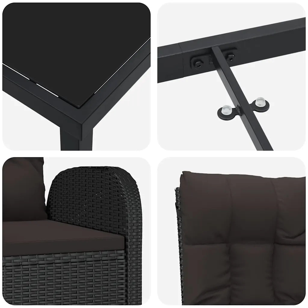 Set da Pranzo per Giardino con cuscino 3 pcs Nero polyrattan 3379506