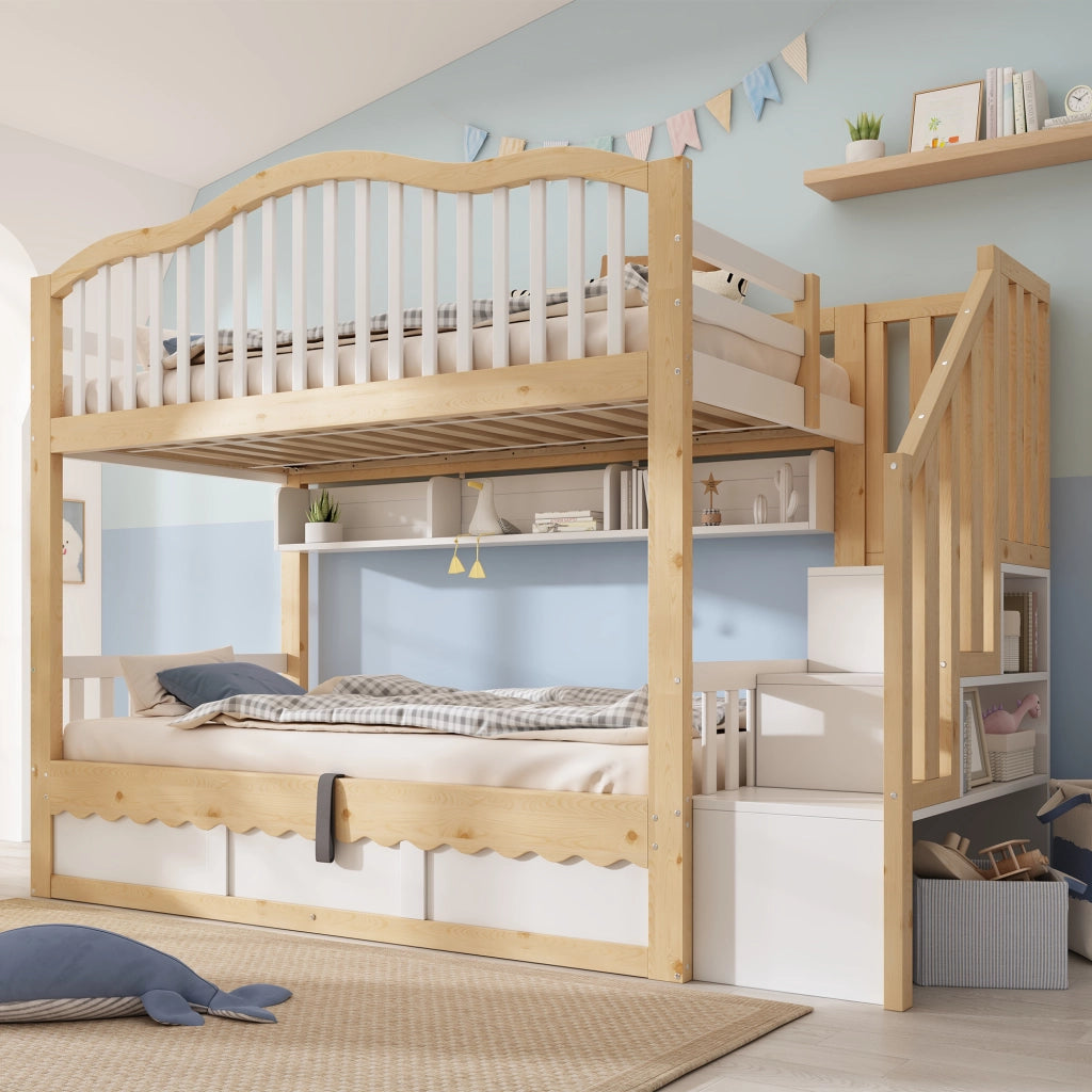letto a castello in legno bianco e rovere 98 x 252 cm