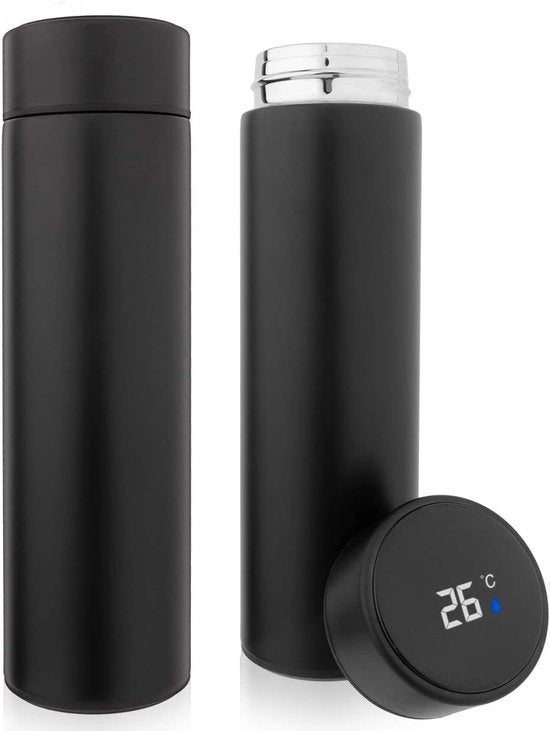Bottiglia termica con display di temperatura - Una - 500 ml - Nero - Ideale per viaggi e sport.