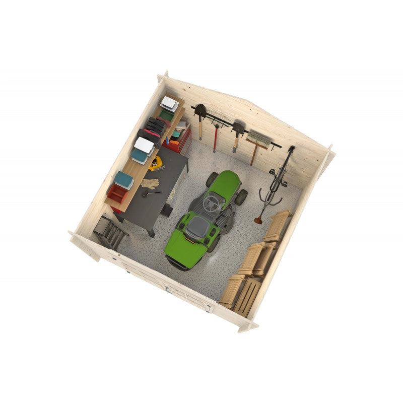 Casetta da giardino in legno grezzo 300x300 cm con pareti 28 mm e porta doppia vetrata 7,6 m² - Esterni da Vivere