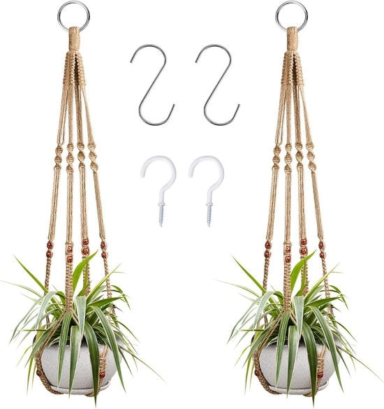 Sostegni per piante - Sostegni per piante appesi per interni ed esterni decorativi - Sostegni per piante a macramé con 4 ganci (90 cm) - Set da 2