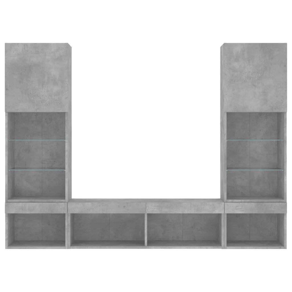 Mobili TV a Muro con LED 5pz Grigio Cemento Legno Multistrato 3216693