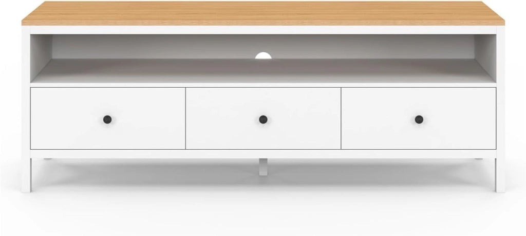 Porta TV ACHILLE 140 cm con 3 cassetti bianchi e piano in legno