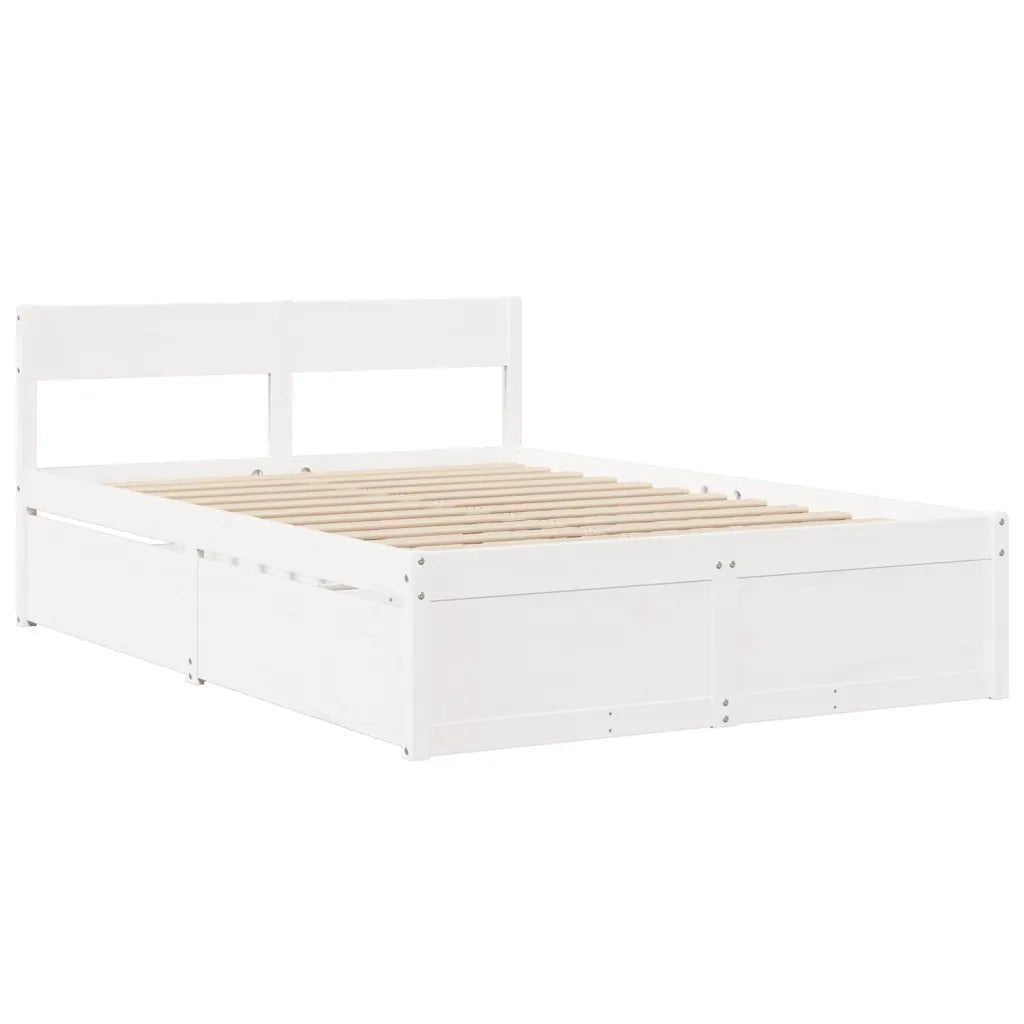 Letto Cassetti e Materasso Bianco 120x190cm Legno Massello Pino