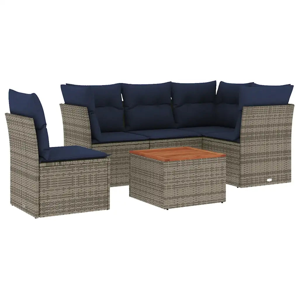 Set Divani da Giardino 6 pz con Cuscini Grigio in Polyrattan 3255977