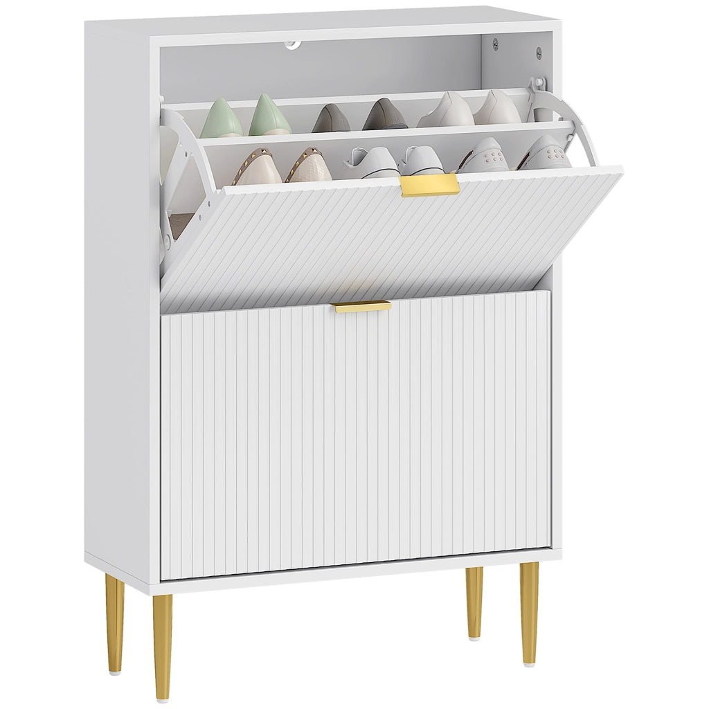 Scarpiera Slim con 2 Cassetti Ribaltabili per 12 Paia di Scarpe 60x24x91,5 cm Design Moderno in MDF Bianco
