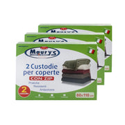 MAURY'S SET 3 BOX  CUSTODIE PER COPERTE CON ZIP CONFEZIONE DA 2 PZ 80 X110 CM