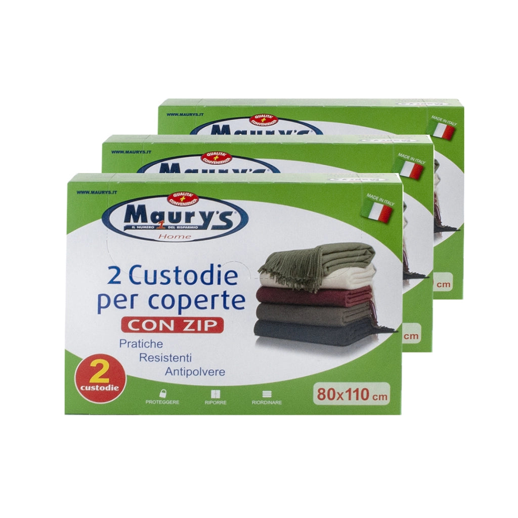 MAURY'S SET 3 BOX  CUSTODIE PER COPERTE CON ZIP CONFEZIONE DA 2 PZ 80 X110 CM