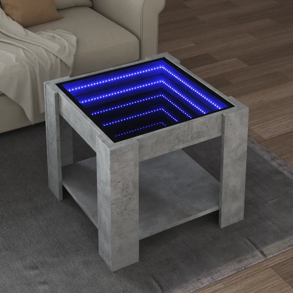 Tavolino Salotto con LED-Tavolino da soggiorno-Tavolo Grigio Cemento 53x53x45 cm Multistrato