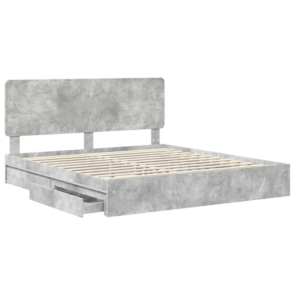 Letto con Contenitore con testiera Grigio cemento 200 x 200 cm 3412654