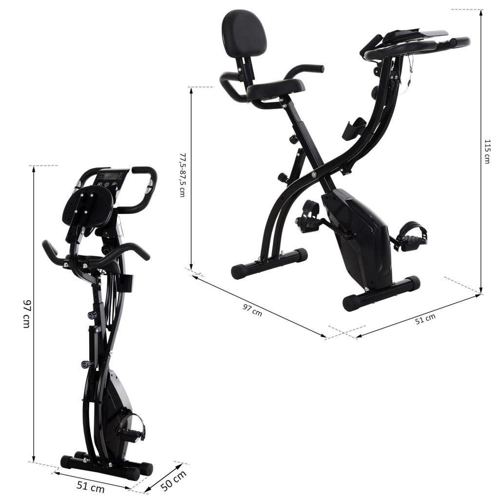 Cyclette da Spinning Pieghevole 51x97x115 cm con Bande Elastiche in Acciaio  Nera
