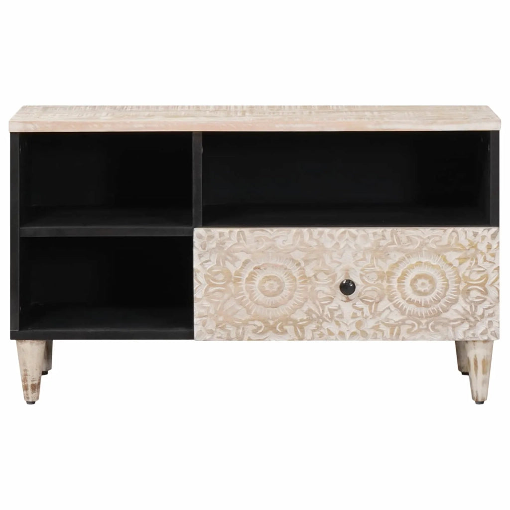 Mobile TV Bianco 80 x 33,5 x 46 cm Legno di mango massello 4018385