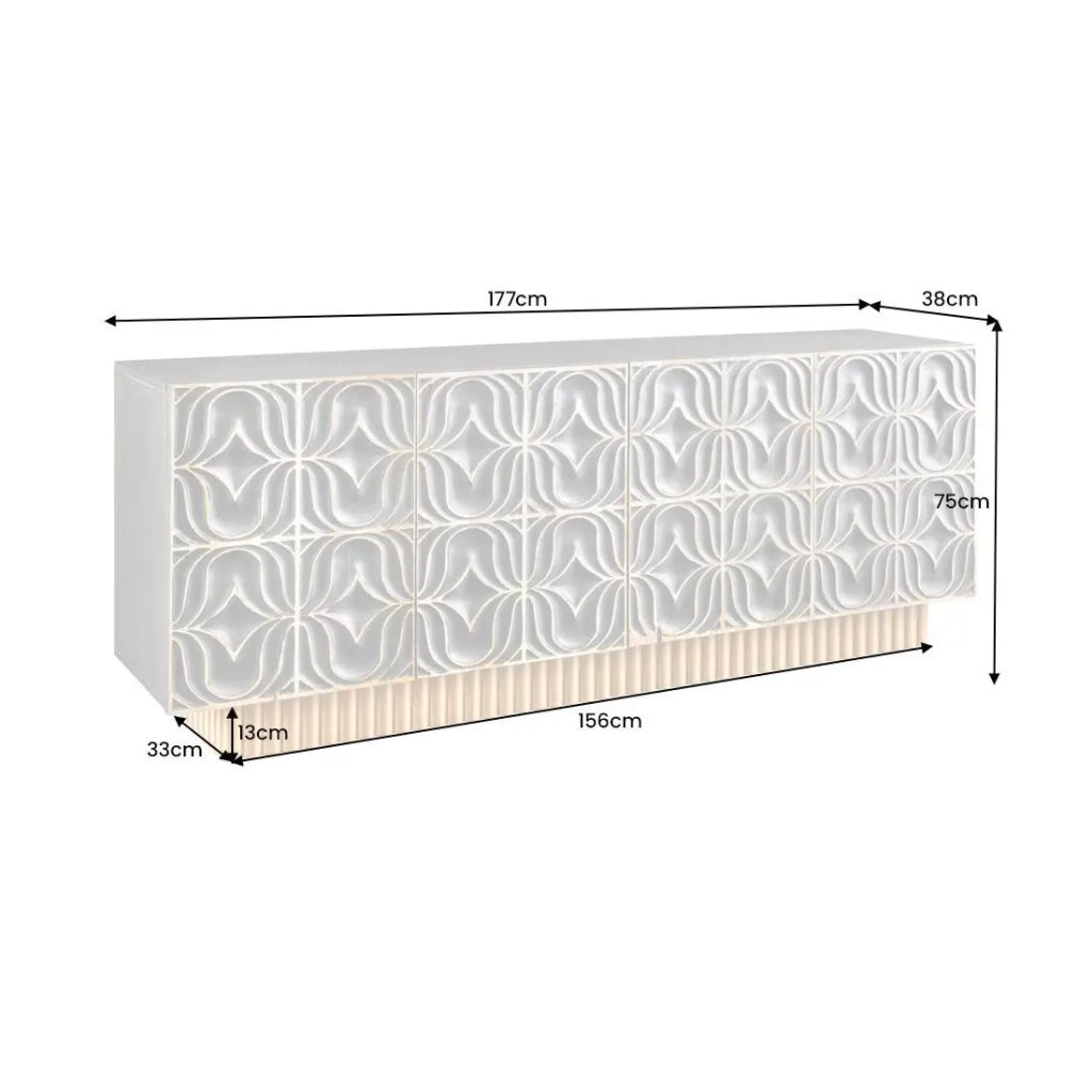 Buffet PALAZZO 180 cm – Legno massiccio grigio e dorato – Scolpito stile retrò-veneziano