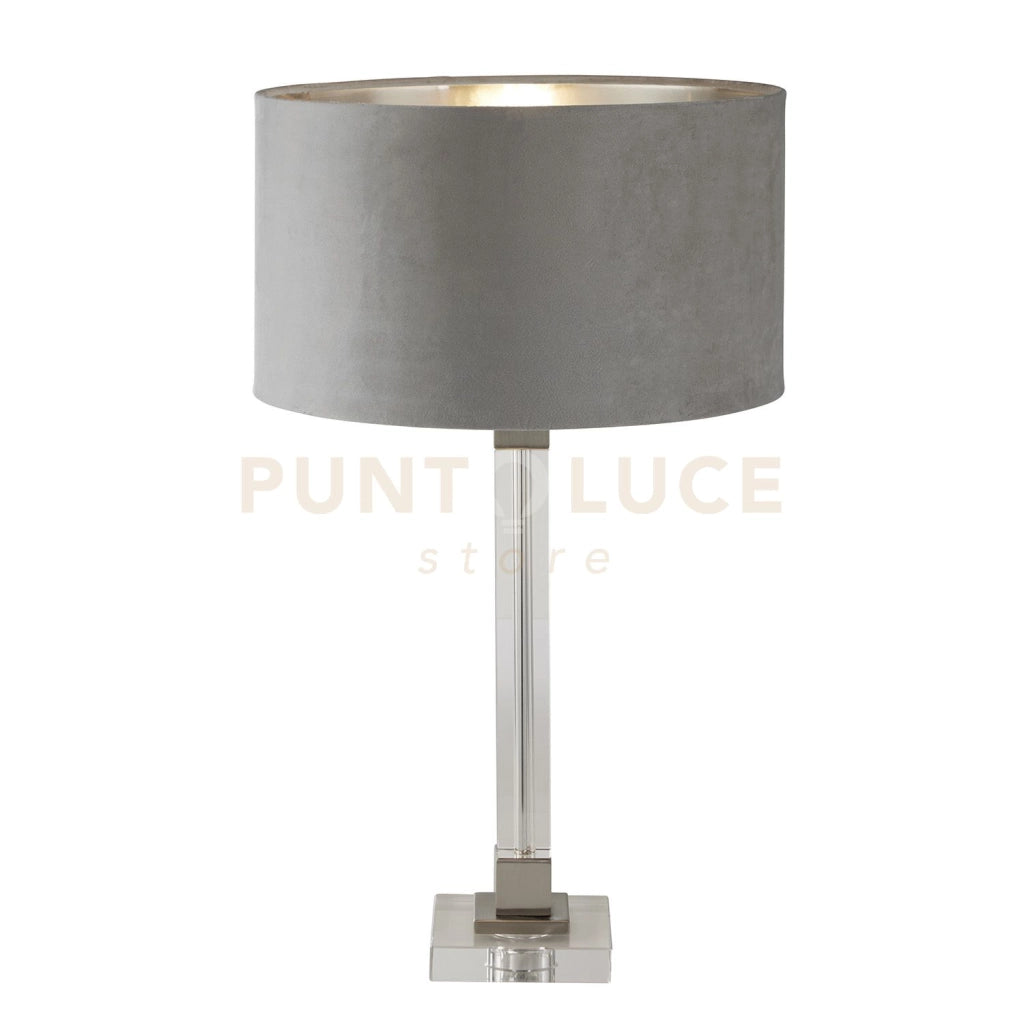 Lampada da tavolo Scarborough - Cristallo, nichel satinato e velluto grigio