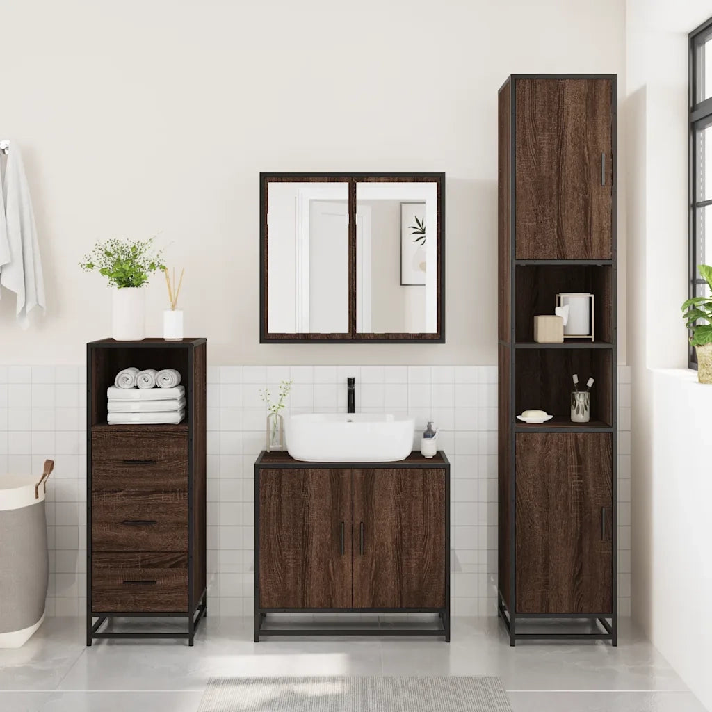 Armadietto Bagno Rovere Marrone 35x37,5x100cm Legno Multistrato