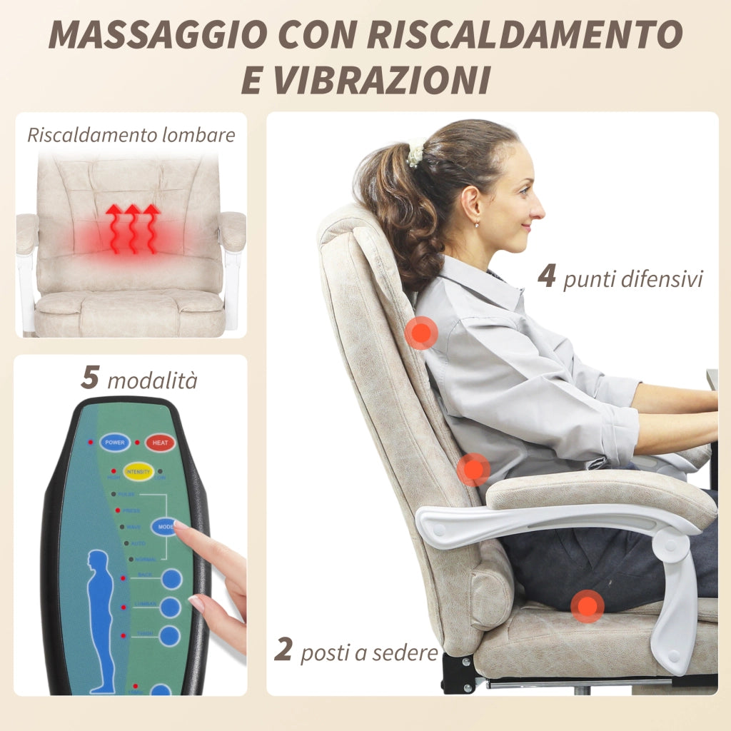 Sedia da Ufficio Massaggiante in Tessuto ¨C Zephmum ¨C Crema