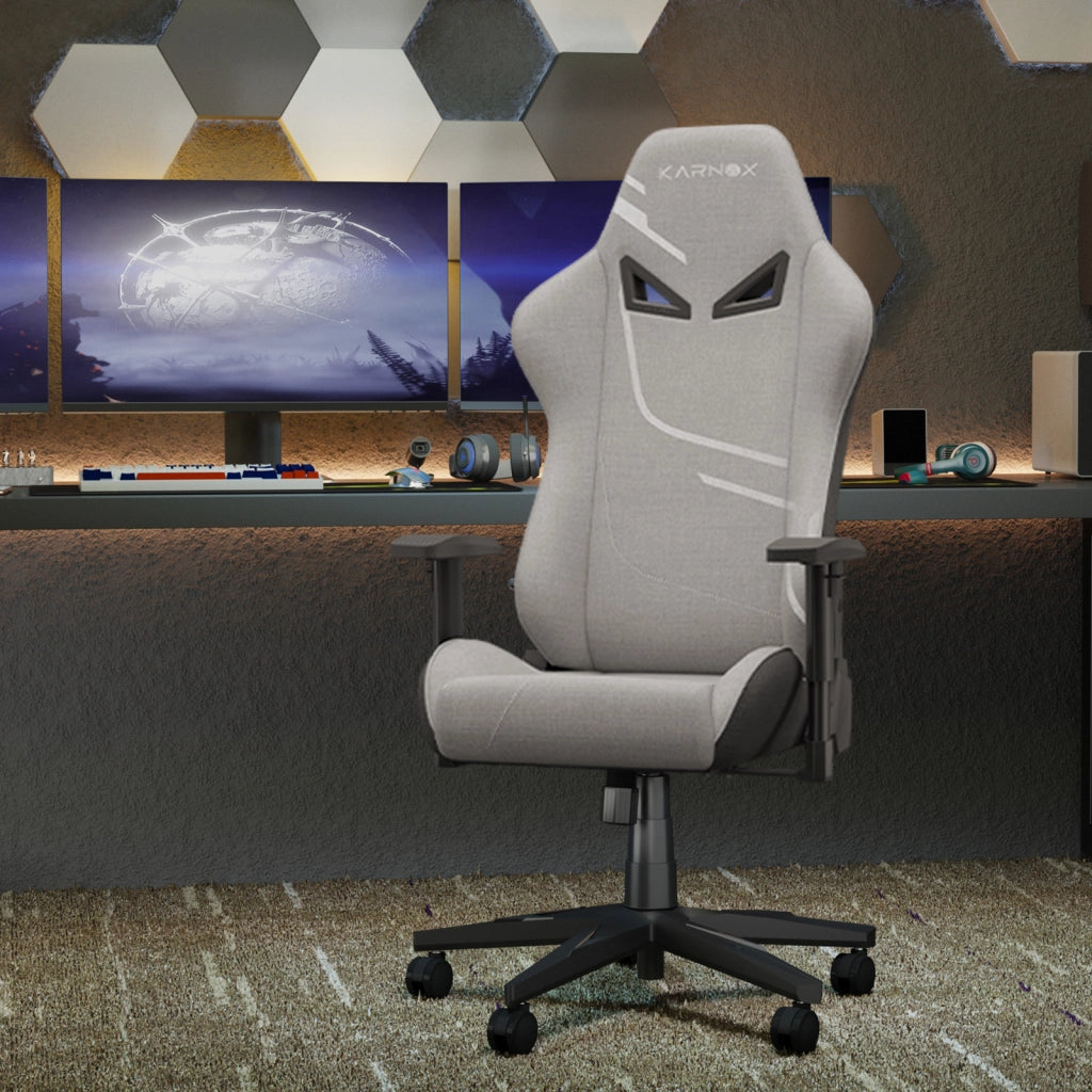 Sedia da gaming con schienale reclinabile supporto lombare e poggiatesta in tessuto grigio chiaro 54,5 × 50 × 132 cm