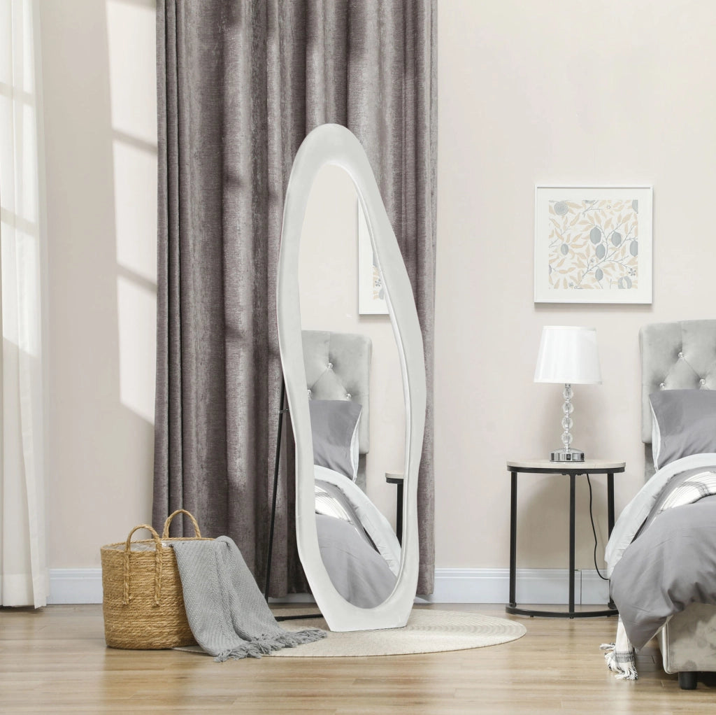 Specchio a figura intera ondulato bianco 50 x 160 cm con supporto