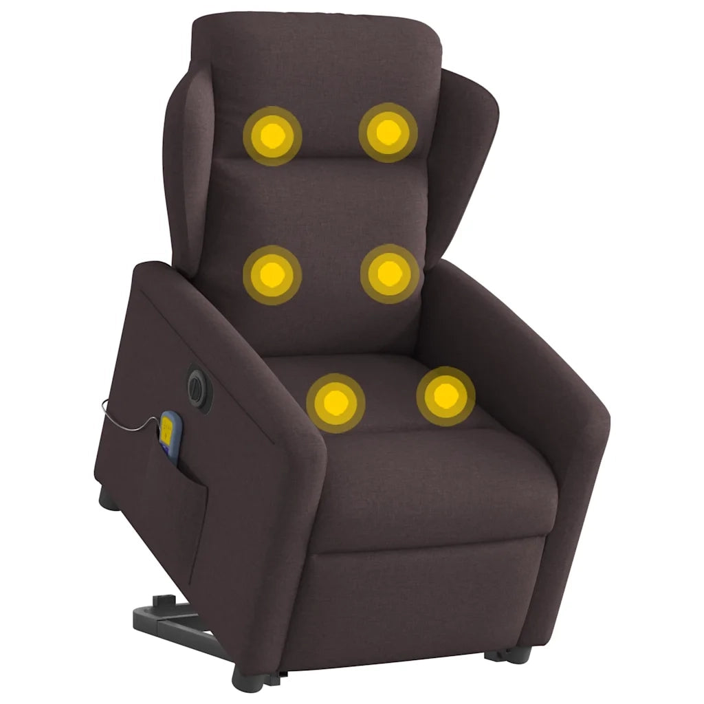 vidaXL Poltrona Alzapersona Massaggio Elettrica Marrone Scuro Tessuto