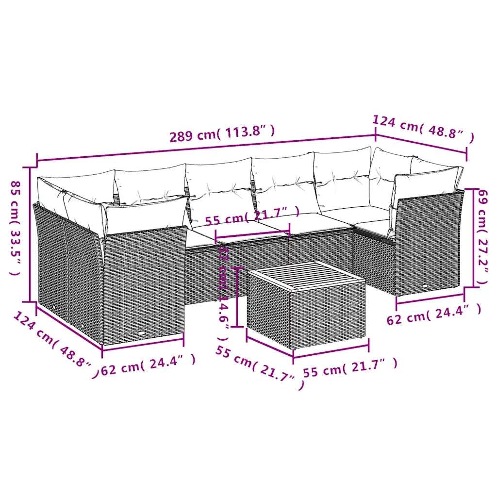 Set Divani da Giardino 8 pz con Cuscini Grigio in Polyrattan