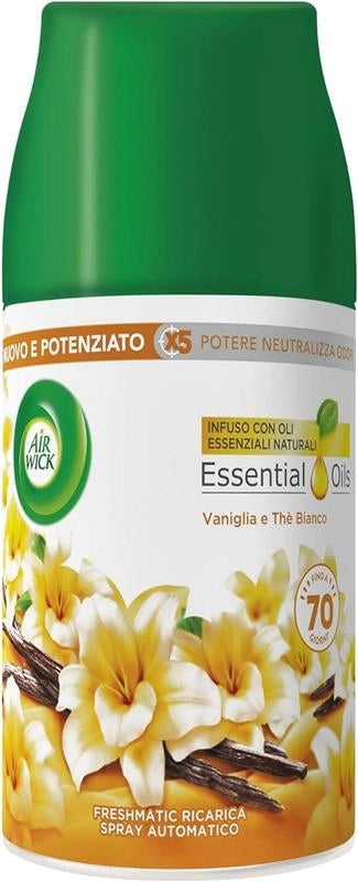 AIR WICK FRESHMATIC RICARICA SPRAY AUTOMATICO POTERE NEUTRALIZZA ODORI INFUSO CON OLI ESSENZIALI NATURALI FRAGRANZA VANIGLIA E THÈ BIANCO 250 ML