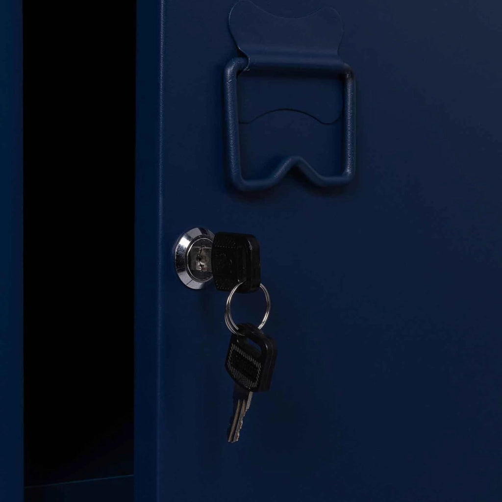 Armadietto ESTER con porta in metallo blu scuro, design industriale