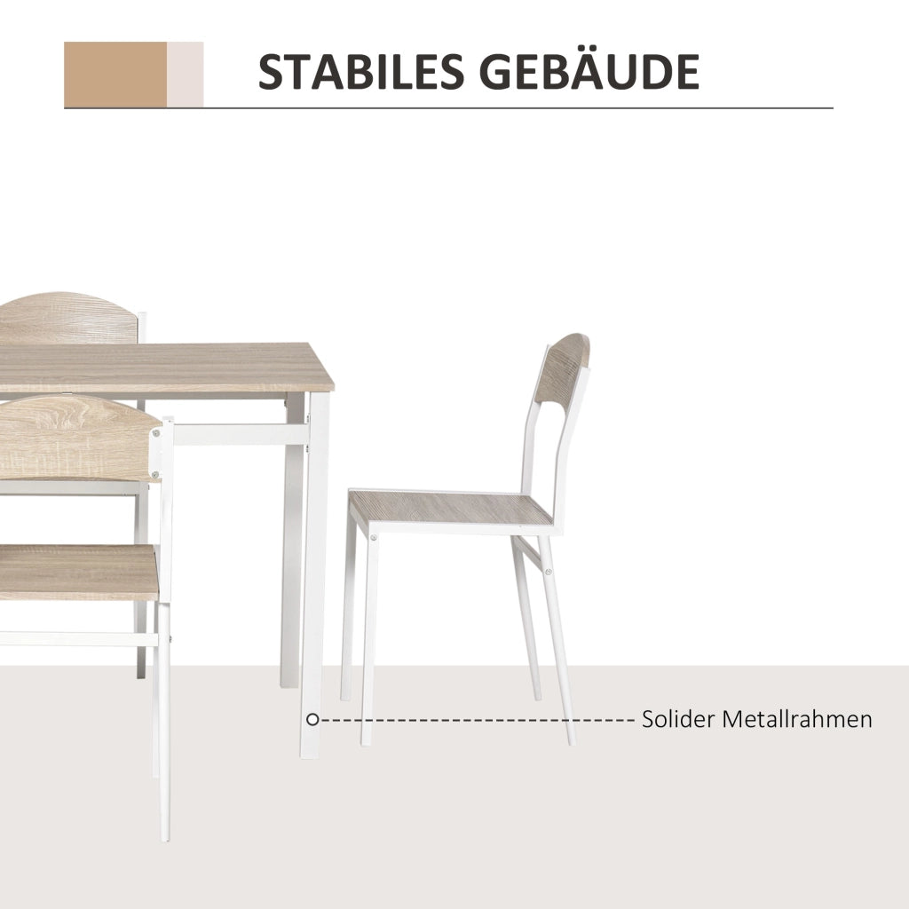 Tavolo da pranzo con 4 sedie, struttura in MDF e telaio in acciaio, stile rustico, per cucina, grigio chiaro