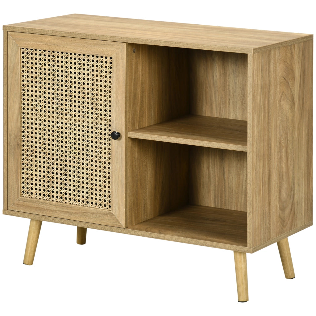Credenza con cassetti e anta in rattan effetto legno ¨C zephmum ¨C 80x39x70 cm