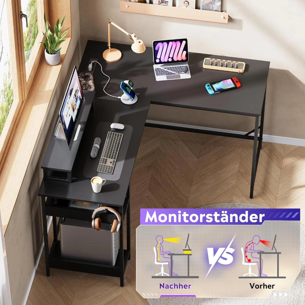 Scrivania Gaming Regolabile 2 in 1 con LED ¨C zephmum ¨C Nero 100x50x70