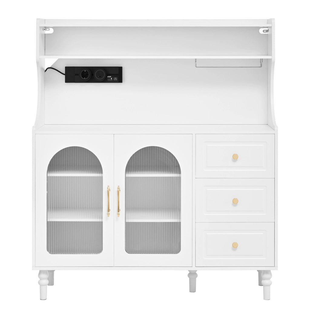 Mobile Bar con 3 Cassetti; Ripiani Regolabili; Portabicchieri e Presa USB Tipo C per Cucina 120x40x138.5 cm