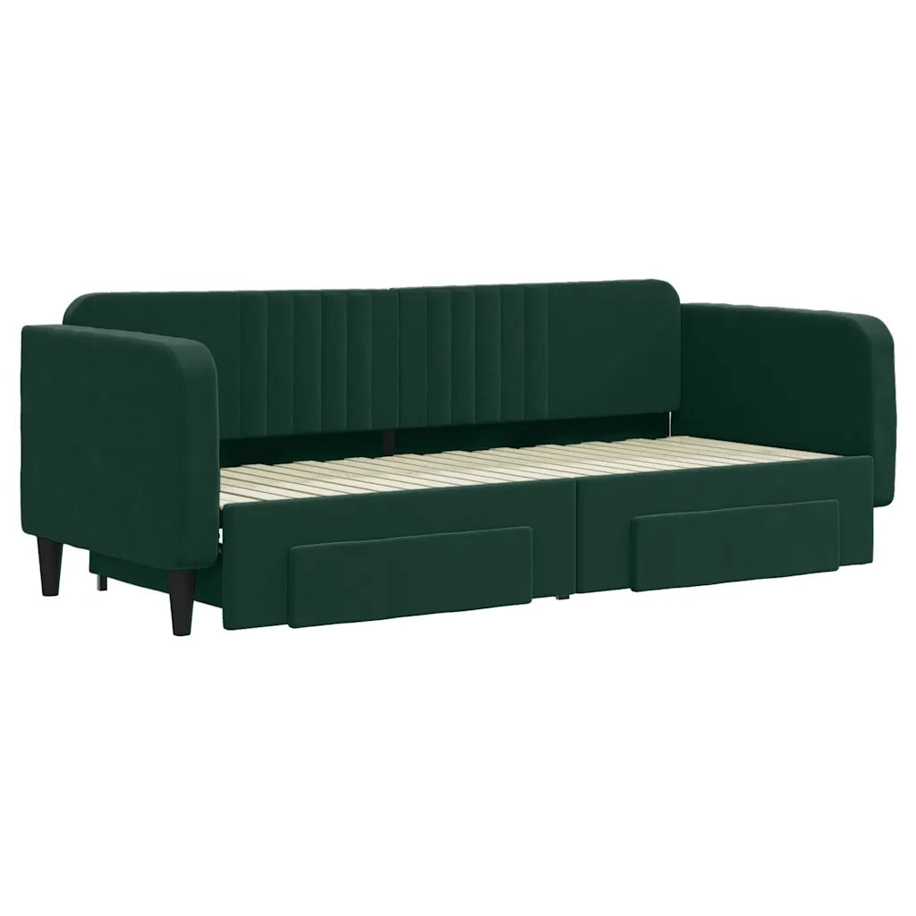 Divano Letto Estraibile Cassetti-Sofa Letto-Daybed Verde Scuro 80x200cm Velluto 130997