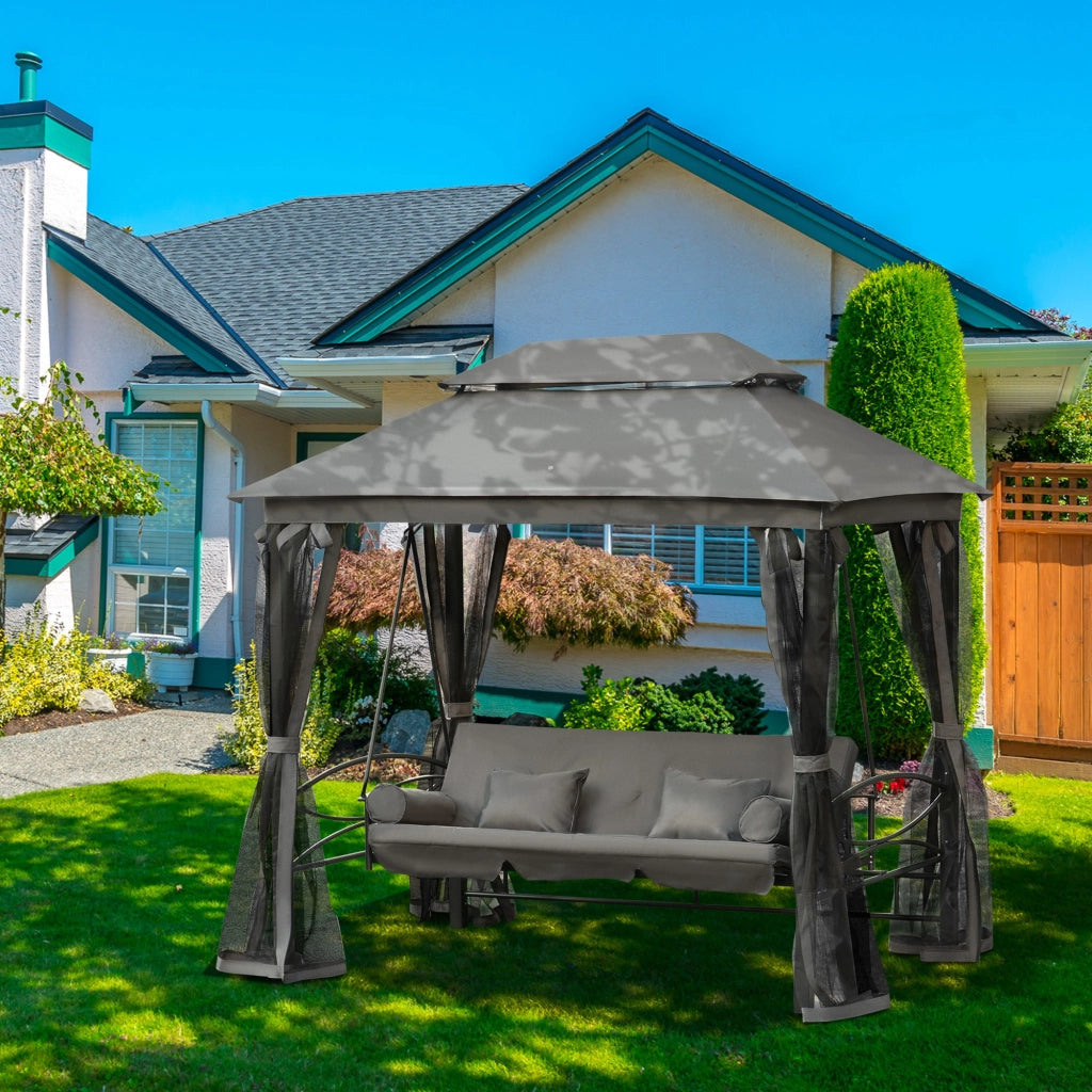 Lettino da Giardino 3 Posti con Tettuccio ¨C zephmum ¨C Grigio Scuro 256x172x248 cm