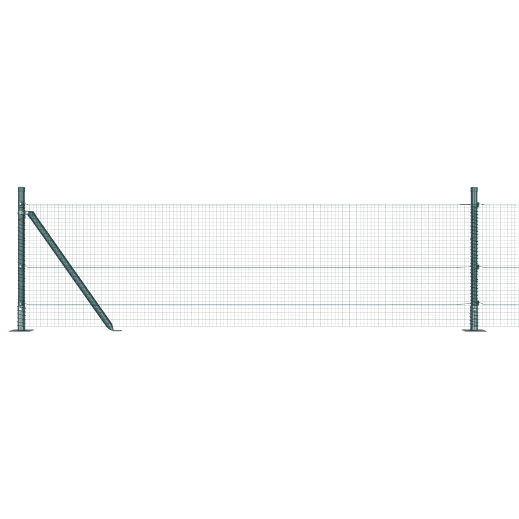 Recinzione in rete elettrosaldata con 7 pali flangiati Verde 0.4 x 10 m Acciaio
