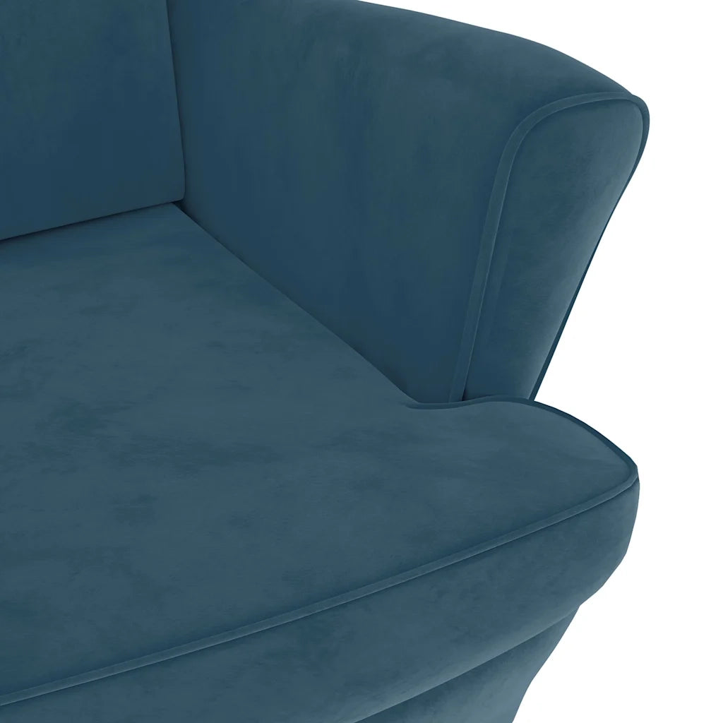Poltrona | Sedia Relax con Schienale ad Ala con Poggiapiedi Blu in Velluto