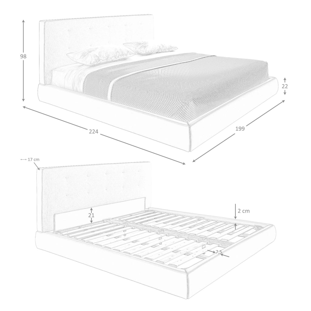 Letto imbottito in tessuto marrone ed similpelle marrone