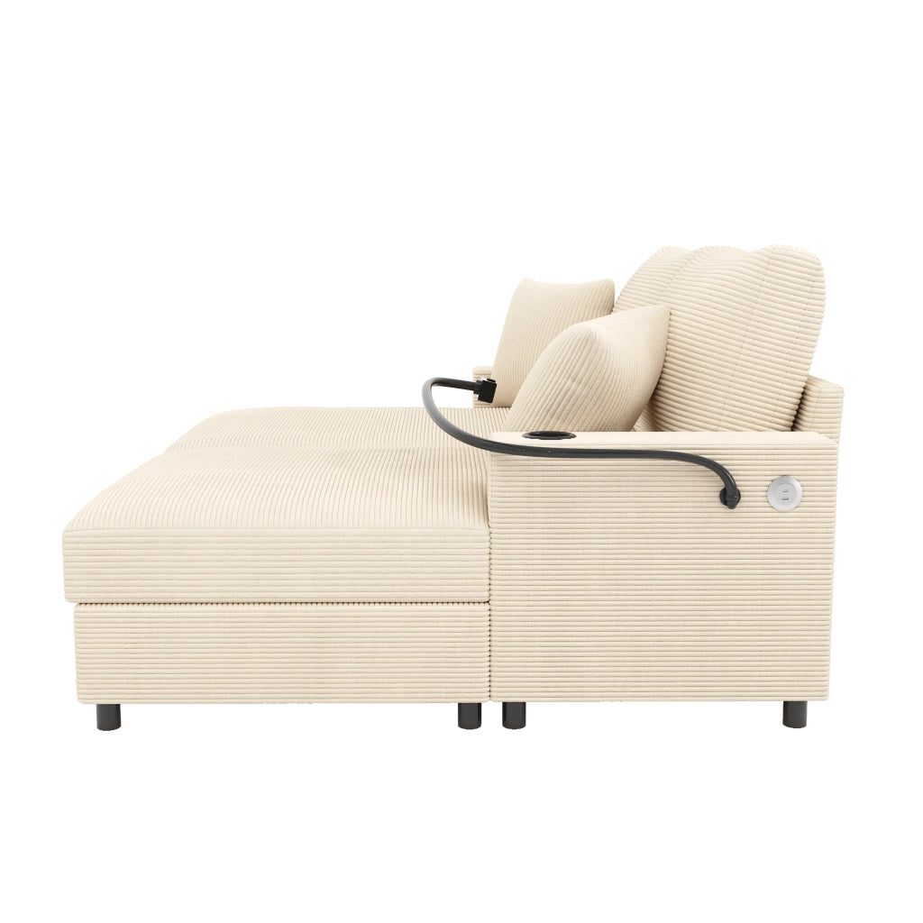 Divano letto a 2 posti - con supporto per telefono; USB e portabicchieri - corda beige