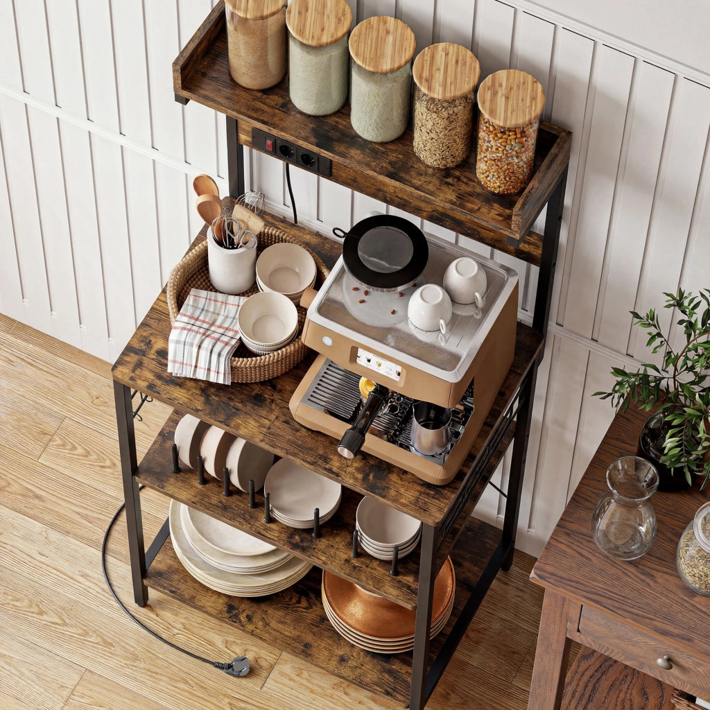 Scaffale Cucina con Prese Elettriche ¨C Xylo ¨C Legno Marrone Rustico 60x42x137 cm