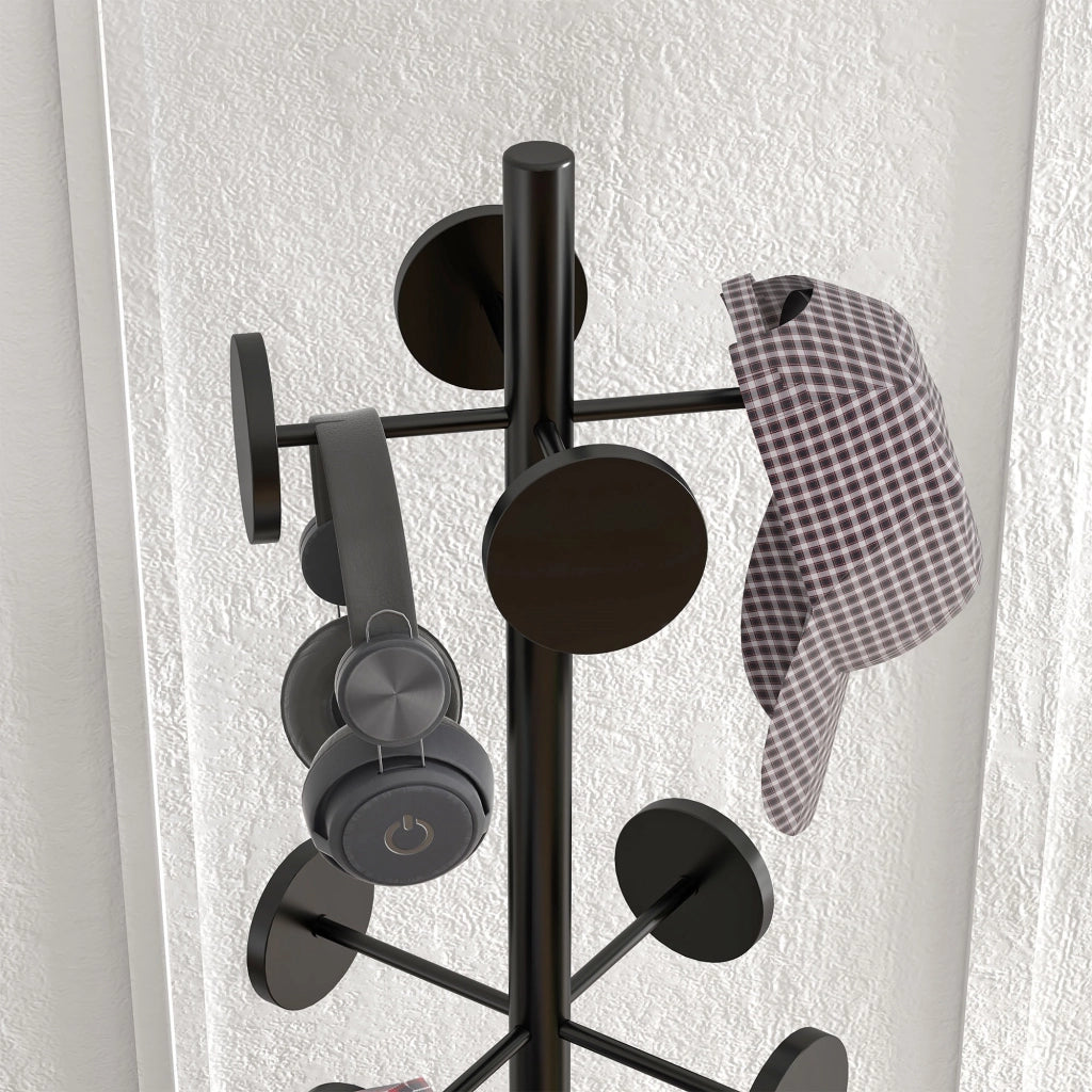 EasyComfort Appendiabiti da Terra con Portaombrelli e 8 Ganci a Disco in Metallo Ø34 x 177cm, Nero